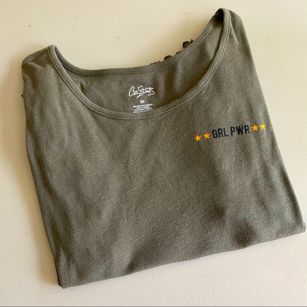 Olive Ruffled “Grl Pwr” tee